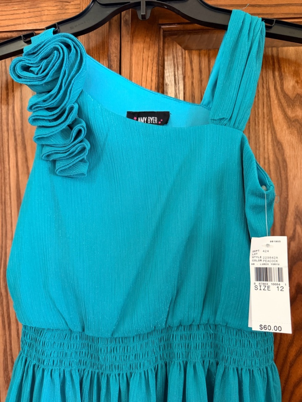 Amy Byer Teal Ruffle-Shoulder One-Shoulder Tunic Top